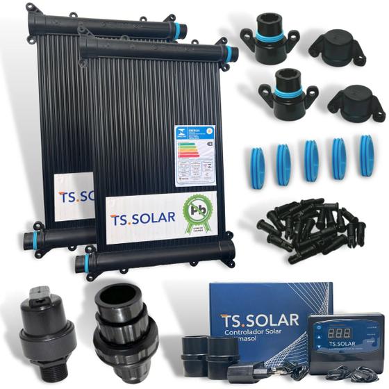 Imagem de Kit aquecimento solar piscina 23 placas 4mt+ control+ valvs