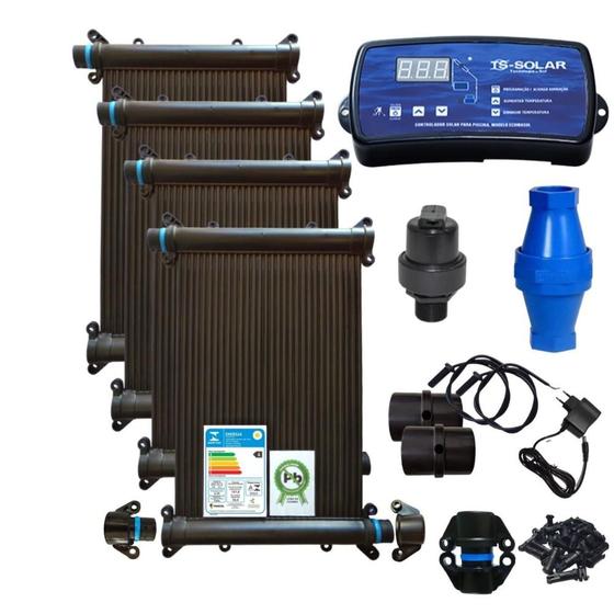 Kit aquecimento solar piscina 60 placas 2mt+ control+ valvs Menor preço em Kit aquecimento solar piscina 60 placas 2mt+ control+ valvs