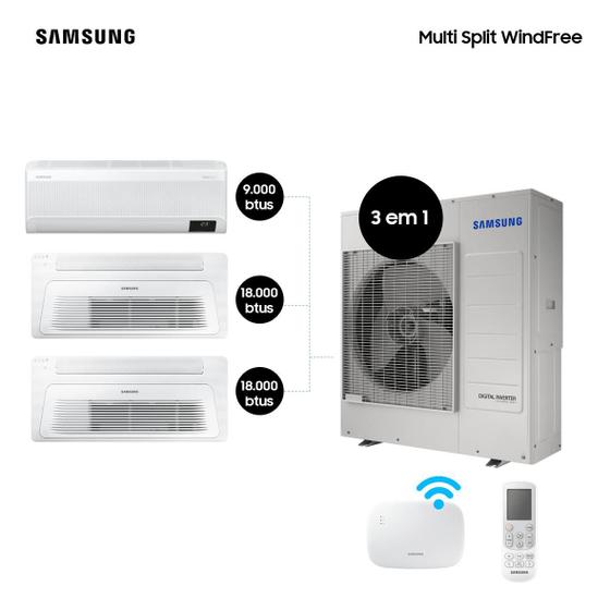 Kit Ar Condicionados Multi Split 3 em 1 Wifi Tri Split WindFree 1x9.000 e 2x18.000 BTUs Quente e Frio 220V Menor preço em Kit Ar Condicionados Multi Split 3 em 1 Wifi Tri Split WindFree 1x9.000 e 2x18.000 BTUs Quente e Frio 220V