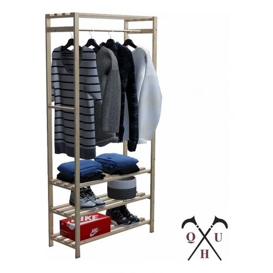 Imagem de Kit Arara Para Lojas Design Madeira Natural Reforçada e Aparador Expositor Moderno 100% Pinus 60x50cm Multifuncional