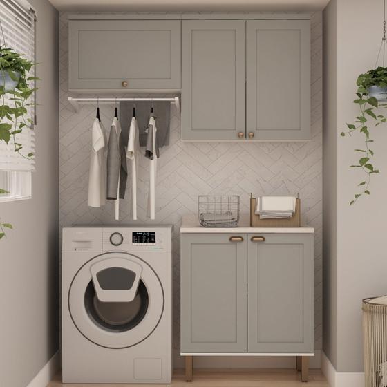 Imagem de Kit Área de Serviço com 3 Módulos com Portas Provençais para Lavanderia 100% Mdf
