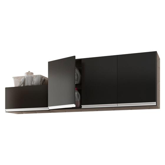 Imagem de Kit Área de Serviço e Lavanderia com 02 Armários Aéreo 120cm e 60cm 100% MDF Preto - Desk Design