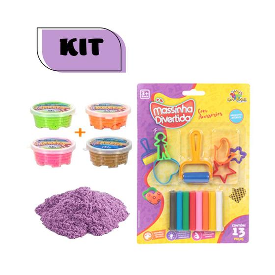 Imagem de Kit Areia Mágica Colorida + Massinha Modelar + Lembrancinha