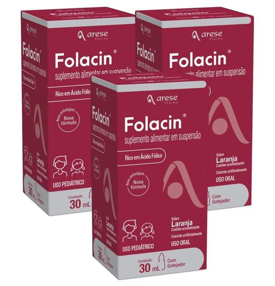 Imagem de Kit Arese Folacin Gotas Sabor Laranja Com 3 Caixas De 30ml Cada