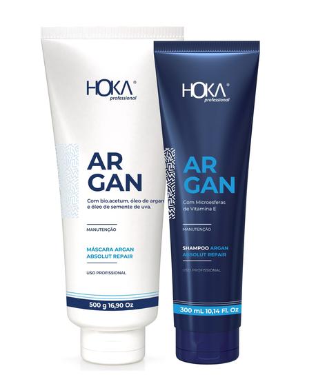 Imagem de Kit argan hoka absolut repair shampoo máscara reconstrução hidratação reposição de massa cabelo danificado fortalecimento brilho elasticidade