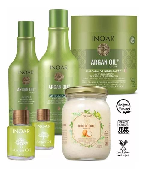 Kit Argan System Shampoo e Condicionador 500ml, 2x Argan Oil 7ml ...