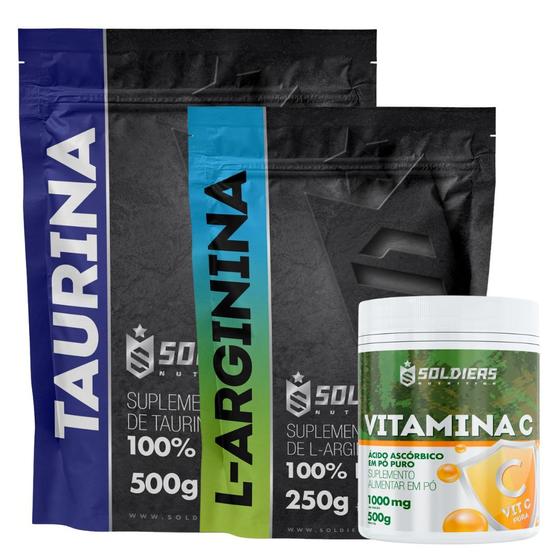 Imagem de Kit: Arginina 250g +  Taurina 500g + Vitamina C Em Pó 500g - 100% Puro Importado - Soldiers Nutrition