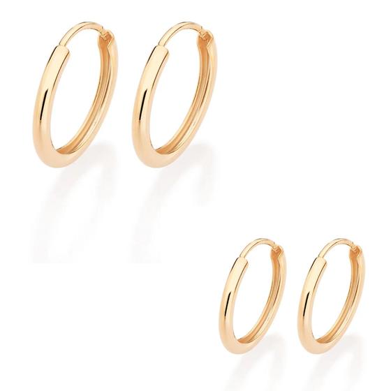 Imagem de Kit Argolas Rommanel Lisas Banhadas a Ouro 18K Ideal Para Combinações No Primeiro e Segundo Furo