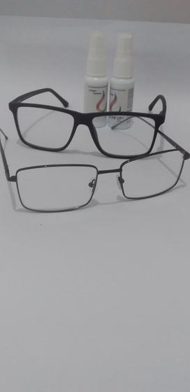 Imagem de Kit Armação de Óculos para Grau em Metal Grafite e Acetato Preta , Limpa Lentes