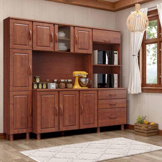 Kit Armário de Cozinha Linha Bronze Imbuia 10 Portas com Paneleiro e Tampo 03 Gavetas Madeira Maciça Pinus - Finestra Menor preço em Kit Armário de Cozinha Linha Bronze Imbuia 10 Portas com Paneleiro e Tampo 03 Gavetas Madeira Maciça Pinus - Finestra