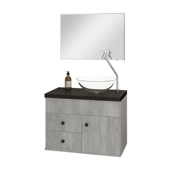 Imagem de Kit Armário MDF para Banheiro Completo Luna 60 com Espelho e Cuba vidro