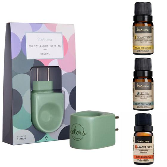 Imagem de Kit Aromaterapia Aromatizador Via Aroma e 3 Óleos Essenciais Laranja - Bergamota - Alecrim