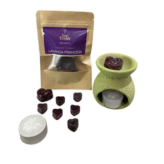 Imagem de Kit Aromatizador Rechaud + Wax Melts + Vela Rechaud Lar Fresh - Verde