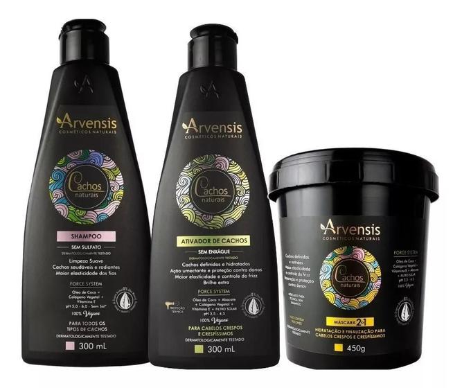 Imagem de Kit Arvensis Cachos Shampoo Ativador Crespos Mascara 2X1 450