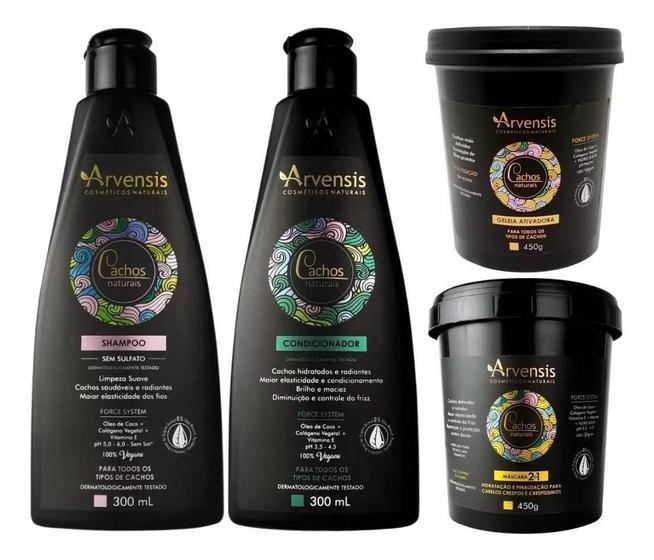 Imagem de Kit Arvensis Cachos Shampoo Condicionador Geleia Máscara 2x1