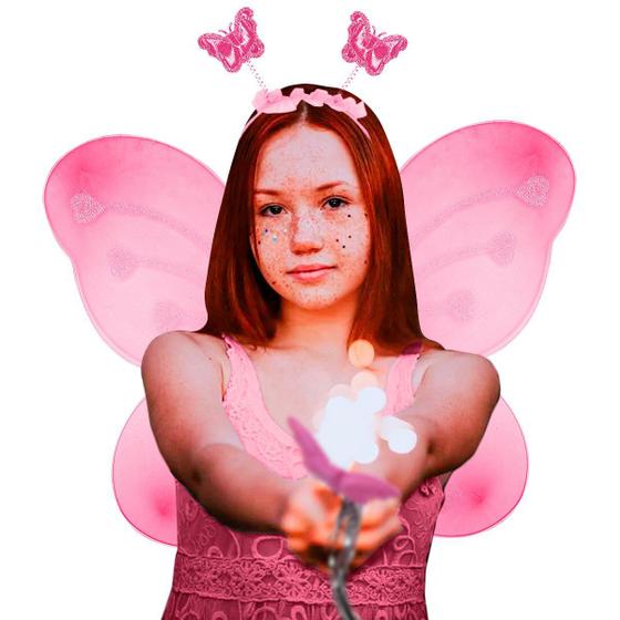 Imagem de Kit Asa De Borboleta E Fada Vara E Tiara Primavera Carnaval Varinha Asinha Sainha Arquinho Brincar Meninas Crianças Top