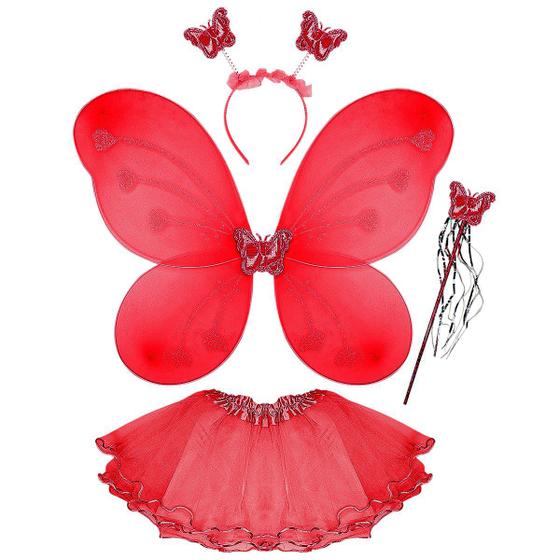 Imagem de Kit Asa De Borboleta Fada Varinha E Tiara Primavera Carnaval Infantil Borboletinha Bailarina Asinha Sainha Arquinho Luxo