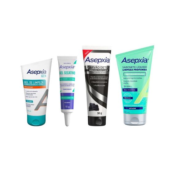 Imagem de Kit Asepxia Gel Facial+Gel Secativo+Masc Facial+Limpeza Prof