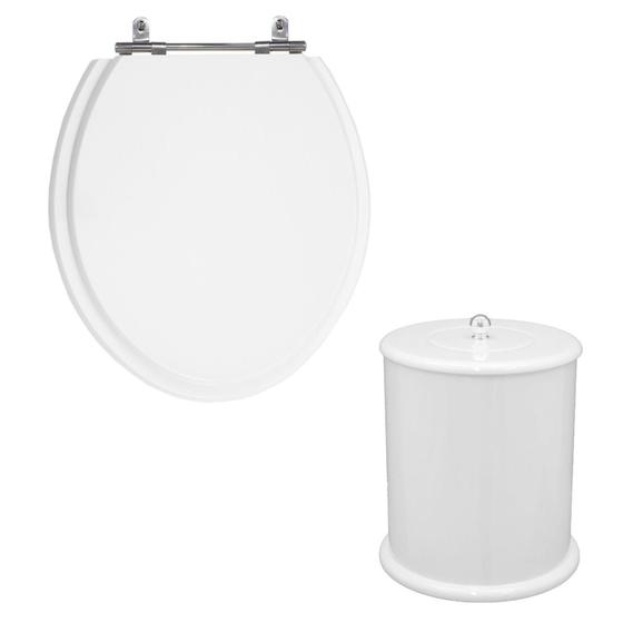 Imagem de Kit Assento Laqueado Oval Branco + Lixeira Redonda 6L