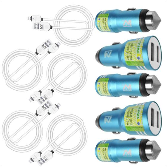 Imagem de Kit Atacado 10 Peças Cabo Micro Usb V8 e Carregador Automotico Turbo