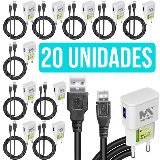 Imagem de Kit Atacado Carregadores Com 10 Peças De Fonte Usb Bivolt Turbo E 10 Cabo V8 Resistente 