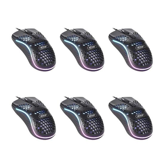 Imagem de Kit Atacado/Revenda 6 Mouses Gamer Knup KP-MU010 Utraleve RGB USB - Preto