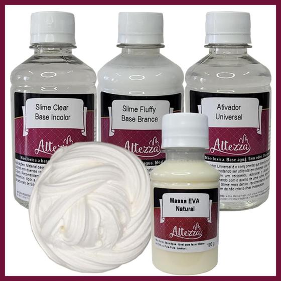 Imagem de Kit Ativador Universal 250ml + Cola Fluffy 250g + Cola Transparente Clear 250g - Altezza - Kit DIY para Slimes Criativos Art Factory Slime