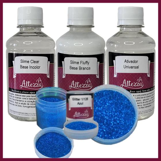 Imagem de Kit Ativador Universal 250ml + Cola Fluffy 250g + Cola Transparente Clear 250g - Altezza - Kit DIY para Slimes Criativos Art Factory Slime