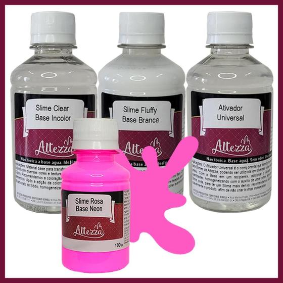 Imagem de Kit Ativador Universal 250ml + Cola Fluffy 250g + Cola Transparente Clear 250g - Altezza - Kit DIY para Slimes Criativos Art Factory Slime