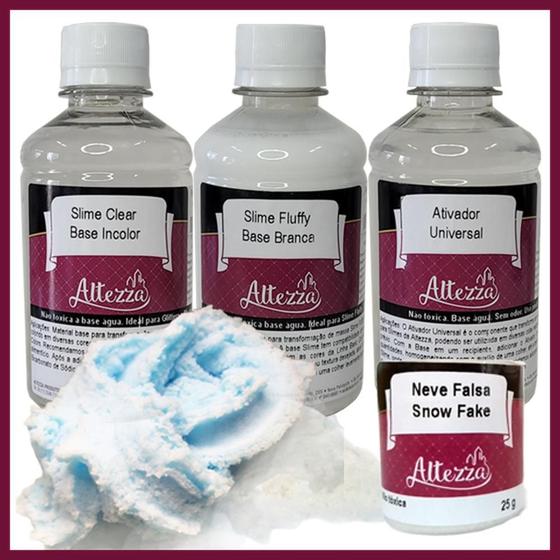 Imagem de Kit Ativador Universal 250ml + Cola Fluffy 250g + Cola Transparente Clear 250g - Altezza - Kit DIY para Slimes Criativos Art Factory Slime