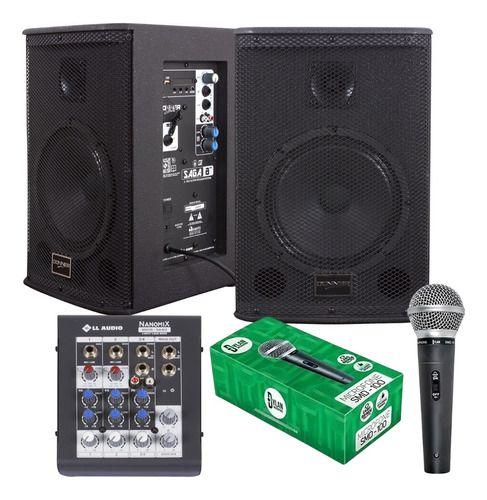 Imagem de Kit Áudio Profissional Donner Saga 8 Ativa Passiva Potência 225W RMS Mesa 4 Canais LL Audio Microfone Dylan SMD 100 Qualidade e Performance