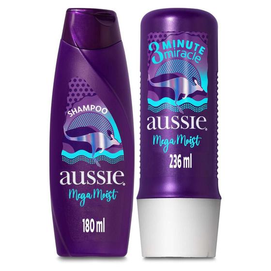Imagem de Kit Aussie Mega Moist Super Hidratação Shampoo 180ml e 3 Minutos Milagrosos 236ml