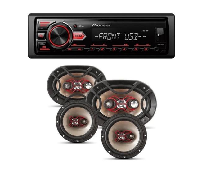 Kit Auto Falante Universal + Toca Rádio Carro Mp3 Player Usb Pioneer