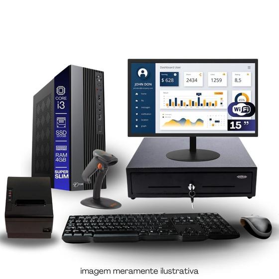 Imagem de Kit Automação PDV TOB i3 4GB SSD 120GB Win10 Rede S/Fio Teclado Mouse Monitor 15" Gvt. Dinheiro Imp. Térmica Leitor Cód Barras
