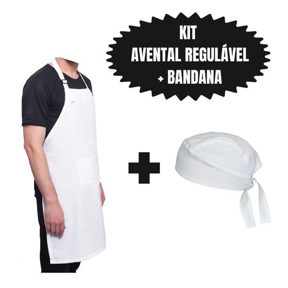 Imagem de Kit Avental + Bandana Branco Cozinha Chef Restaurante Burger