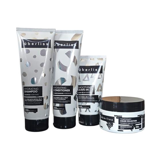 Imagem de Kit Avlon Uberliss Hydrating  Shampoo 250ml  Condicionador 250ml  Smoothing Leavein 150ml  Máscara Temporary Obsidian Elegance 250g