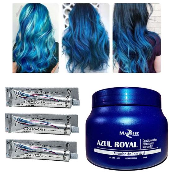 Imagem de Kit Azul Royal 03 Tinta Azul e 01 Mascara 250g Mairibel