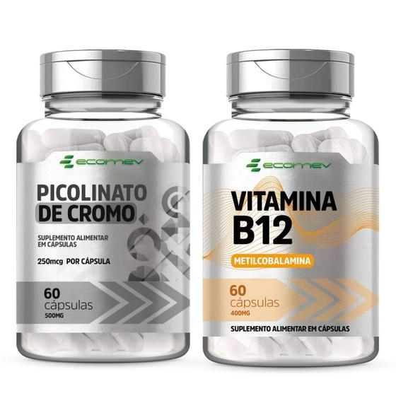 Imagem de Kit B12 Metilcobalamina + Picolinato De Cromo 500mg 120cáps