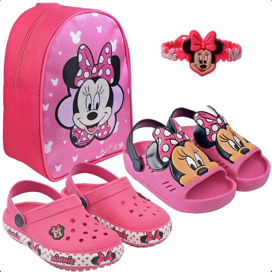 Imagem de Kit Babuche Infantil + Papete Menina Com Mochila E Pulseira Minnie Rosa