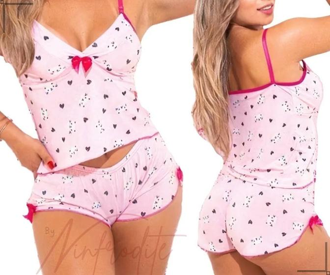 Imagem de Kit Baby Doll Feminino Atacado C/2 Peças Baby Doll Curto