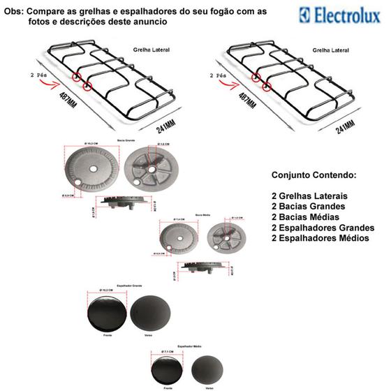 Imagem de Kit bacia + espalhador + grelha fogão electrolux 4 bc 56 sp