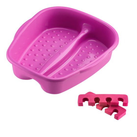 Imagem de Kit Bacia para Pés + Separador de Dedos Pedicure Salão de Beleza Multiuso Relaxamento Compact Dompel - Rosa