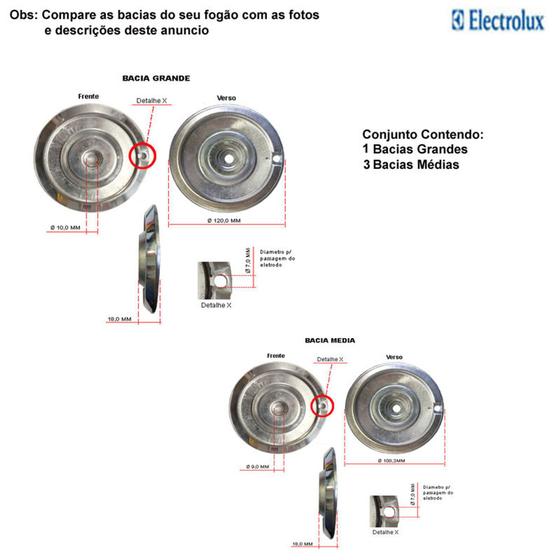 Imagem de Kit bacias em alumínio p/ fogões electrolux 4 bocas 52 sg