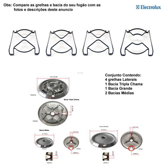 Imagem de Kit bacias + grelhas p/ fogões electrolux tripla chama 4 bocas 56 dtb