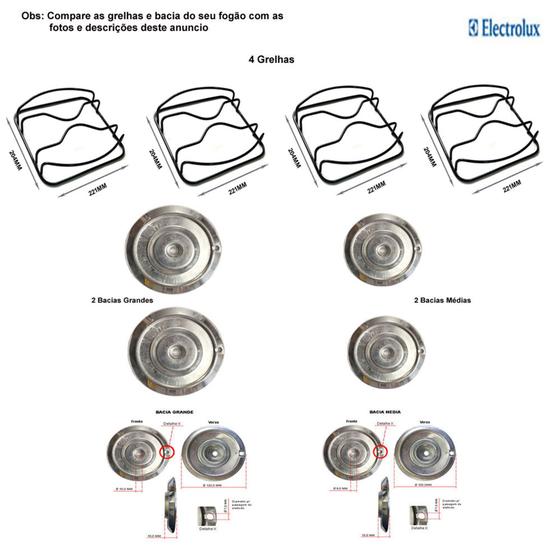 Imagem de Kit bacias + grelhas para fogões electrolux 4 bocas 52 rxl