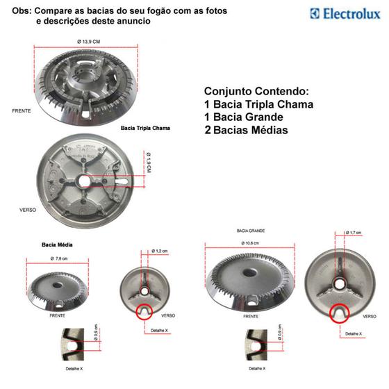 Imagem de Kit bacias p/ fogões electrolux tripla chama 4 bocas 56 txe