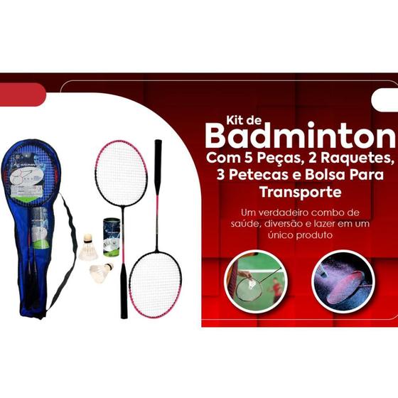 Imagem de Kit Badminton 2 Raquetes + 3 Petecas Com Bolsa 2024