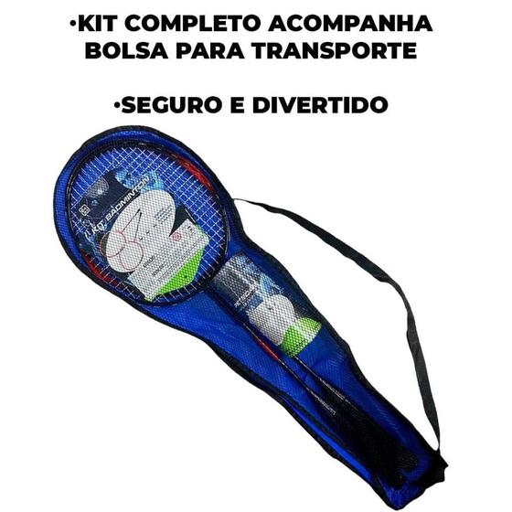 Imagem de Kit Badminton 2 Raquetes + 3 Petecas Com Bolsa Envio Já