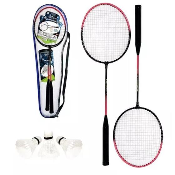 Imagem de Kit Badminton 2 Raquetes + 3 Petecas Com Bolsa Premium 2024