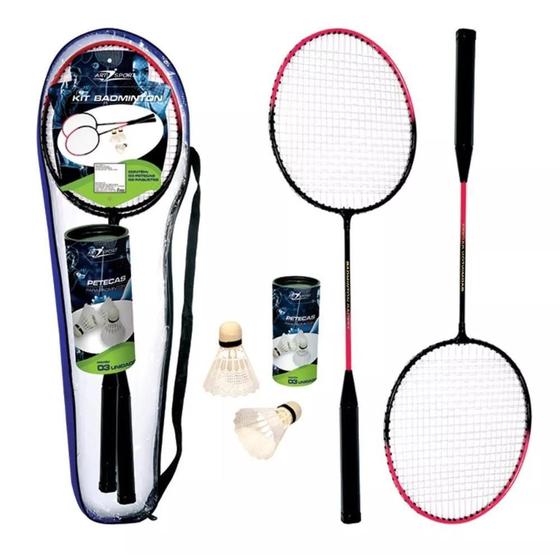 Imagem de Kit Badminton 2 Raquetes + 3 Petecas Com Bolsa Premium Sport
